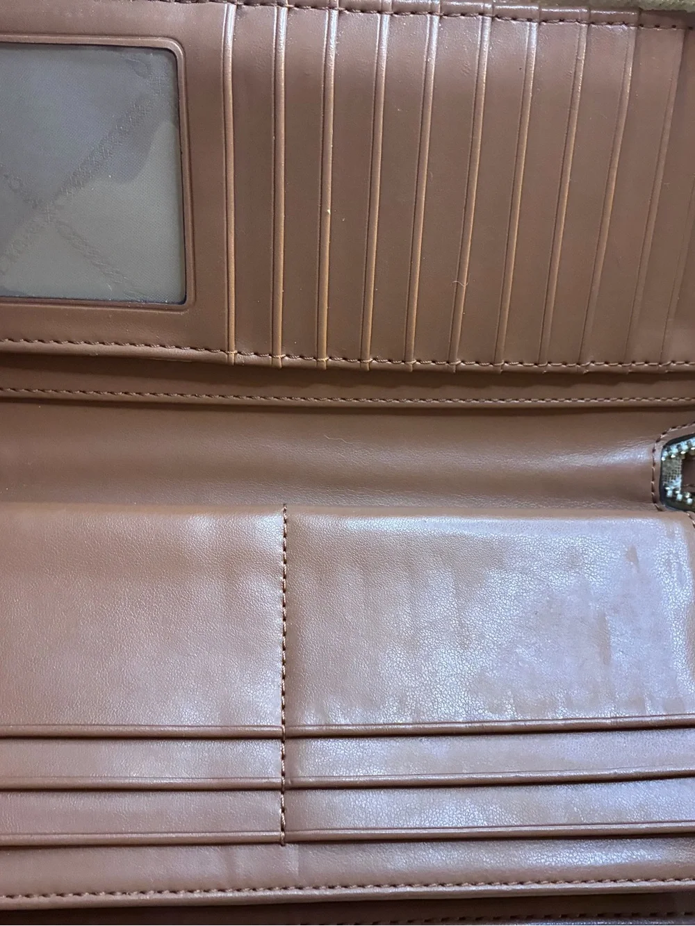 Michael Kors Silver Metallic Logo Zip Wristlet with Brown Strap